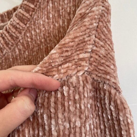 CYNTHIA ROWLEY Blush Pink Chenille Rolled Hem Boxy Crew Neck Pullover Sweater M - Picture 13 of 14